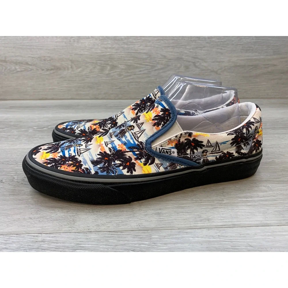 Vans Customs Men's Slip On Hawaiian Tropical Palm Tree 8.5 Classic Shoes